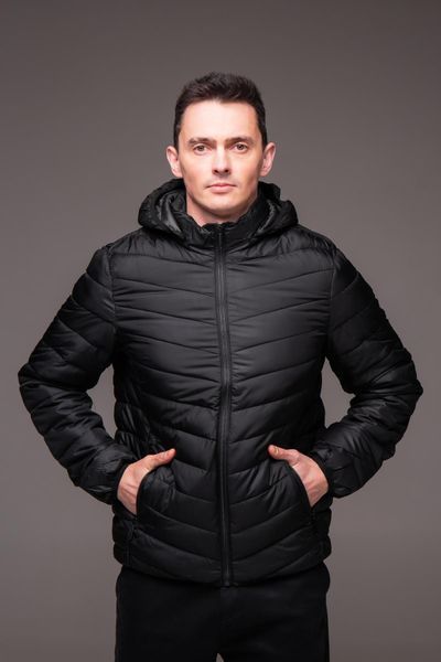 Куртка стьобана чоловіча з капюшоном чорна