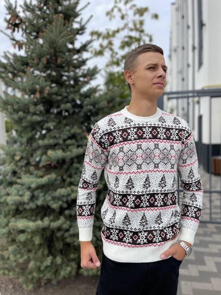 Светр новорічний парний (1шт) "Сніжинка" з круглою горловиною, білий