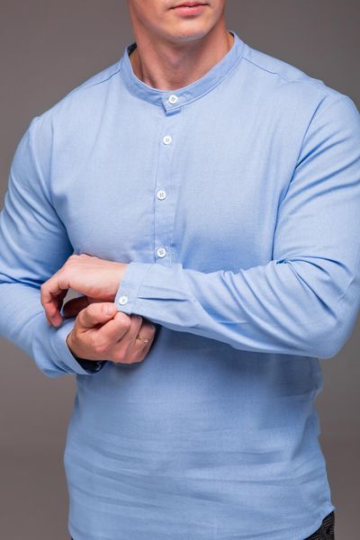 Сорочка чоловіча лляна на довгий рукав ,Style блакитна