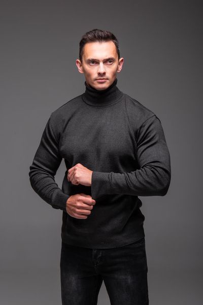 Гольф чоловічий в'язаний з високою горловиною на відворот, графіт