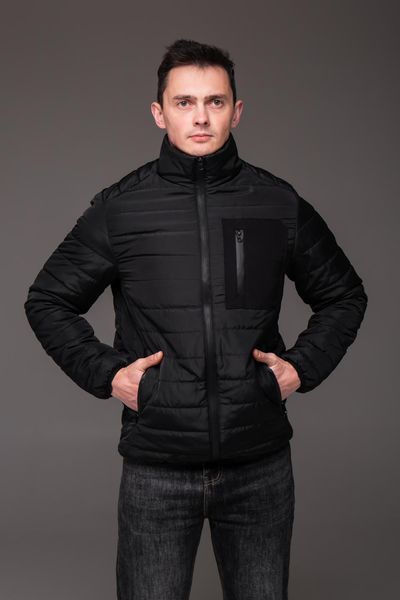 Куртка чоловіча демісезонна стьобана без капюшона з коміром-стійкою чорна