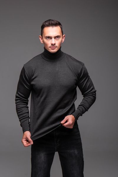 Гольф чоловічий в'язаний з високою горловиною на відворот, графіт