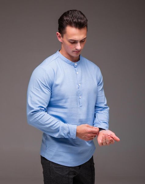 Сорочка чоловіча лляна на довгий рукав ,Style блакитна
