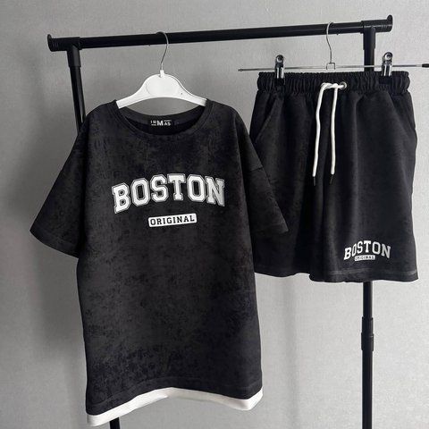 Підлітковий комплект унісекс Boston (футболка та шорти), сірий варенка, розміри 140-164