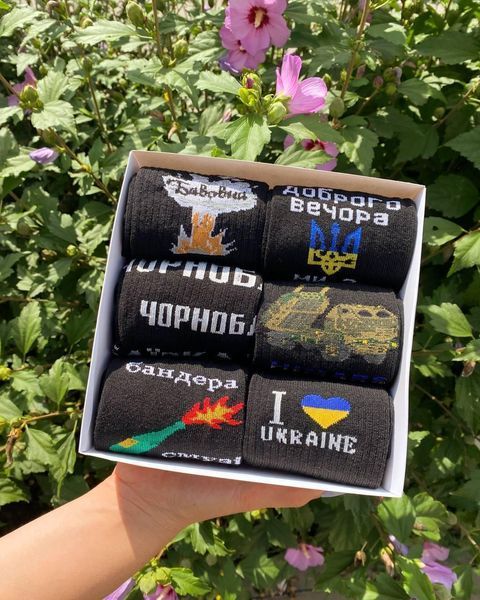 Бокс чоловічих патріотичних шкарпеток на 6 пар 40-45 р в подарунковій коробці із стрічкою весна-осінь