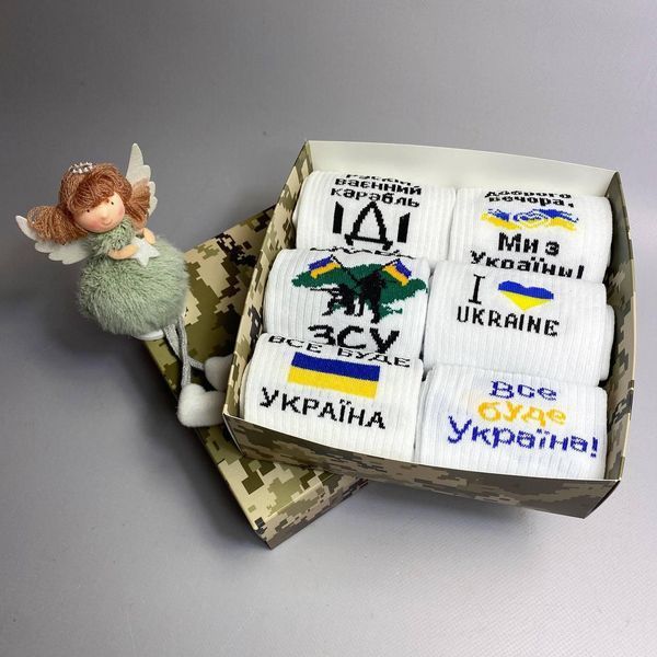 Бокс чоловічих патріотичних шкарпеток 40-45 на 6 пар у подарунковій коробці