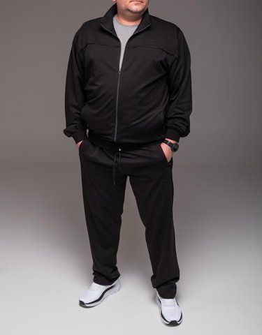 Спортивний костюм чоловічий великого розміру 6XL-8XL, без капюшона, чорний (прямі штани)