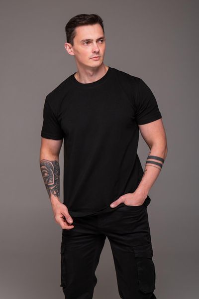 Футболка чоловіча однотонна батал 2XL&ndash;6XL вільного крою чорна