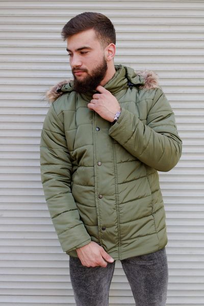 Куртка чоловіча зимова з хутром на капюшоні ,зелена 1195 фото