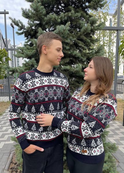 Светр новорічний парний (1шт) "Сніжинка" з круглою горловиною, чорний