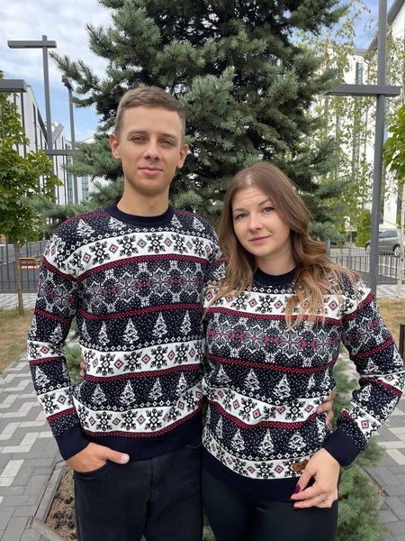 Светр новорічний парний (1шт) "Сніжинка" з круглою горловиною, чорний