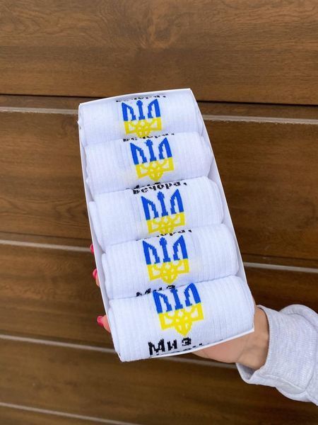 Набір чоловічих патріотичних шкарпеток 40-45 на 5 пар у подарунковій коробці із стрічкою