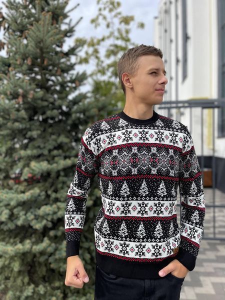 Светр новорічний парний (1шт) "Сніжинка" з круглою горловиною, чорний