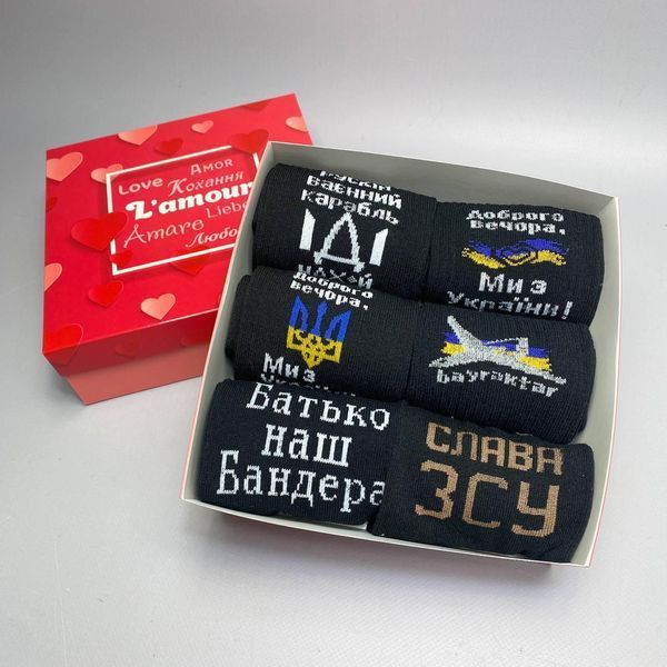 Бокс чоловічих патріотичних шкарпеток 40-45 на 6 пар у подарунковій коробці