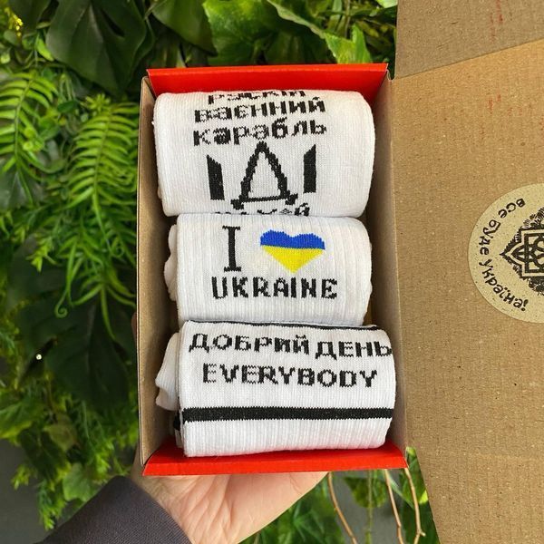 Бокс чоловічих патріотичних шкарпеток 40-45 3 пари в червоній коробці весна-осінь-літо
