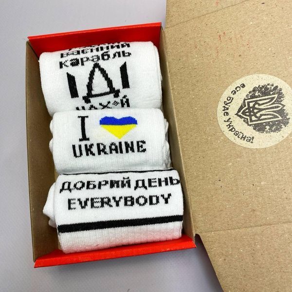 Бокс чоловічих патріотичних шкарпеток 40-45 3 пари в червоній коробці весна-осінь-літо