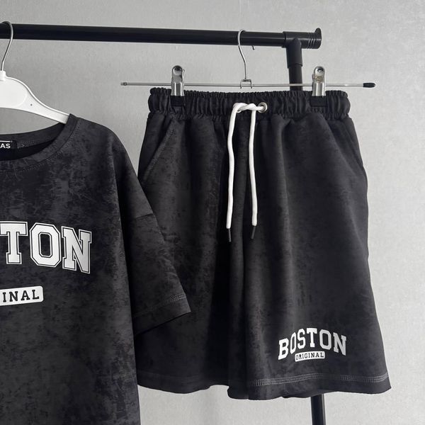 Підлітковий комплект унісекс Boston (футболка та шорти), сірий варенка, розміри 140-164