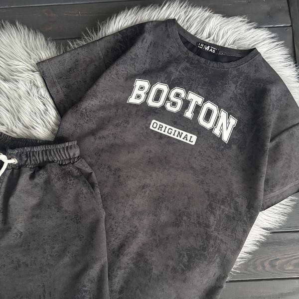 Підлітковий комплект унісекс Boston (футболка та шорти), сірий варенка, розміри 140-164