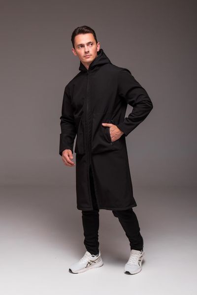 Пальто чоловіче на флісі , подовжене, з кишенями , Softshell , чорне