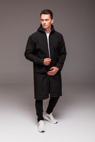 Пальто чоловіче на флісі , подовжене, з кишенями , Softshell , чорне