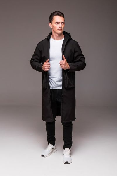 Пальто чоловіче на флісі , подовжене, з кишенями , Softshell , чорне