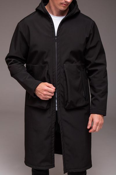 Пальто чоловіче на флісі , подовжене, з кишенями , Softshell , чорне