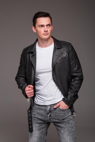 Куртка косуха чоловіча з м'якої екошкіри графіт