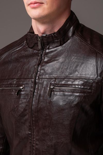 Чоловіча коротка куртка Slim Fit з екошкіри коричнева