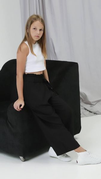 Штани кюлоти, стильні з поясом для дівчинки, чорні