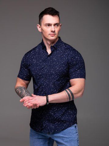 Сорочка чоловіча на короткий рукав Slimfit синя