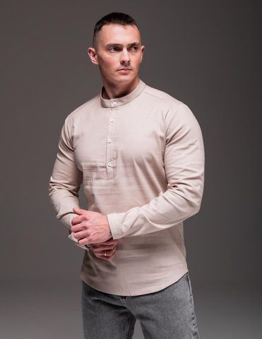 Сорочка чоловіча лляна на довгий рукав ,Style бежева