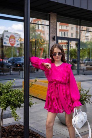 Святкова шифонова сукня для дівчинки малинова, розміри 140-164, Україна