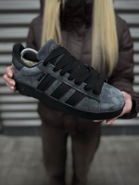 Зимові Кросівки Adidas Campus, чорно-сірі з хутром