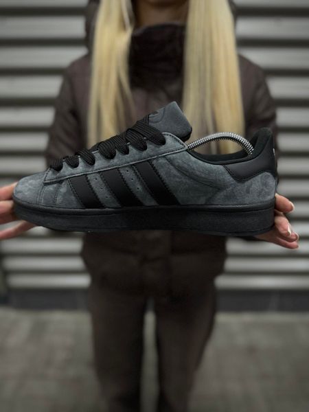 Зимові Кросівки Adidas Campus, чорно-сірі з хутром