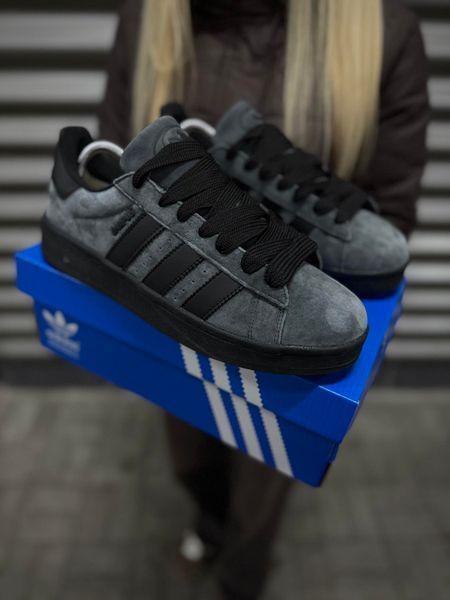 Зимові Кросівки Adidas Campus, чорно-сірі з хутром