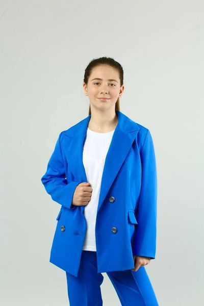Костюм класичний підлітковий для дівчинки , подовжений піджак та штани,електрик