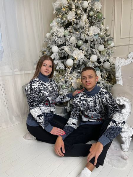 Светр новорічний парний (1шт) "Будиночок" з високою горловиною, джинс