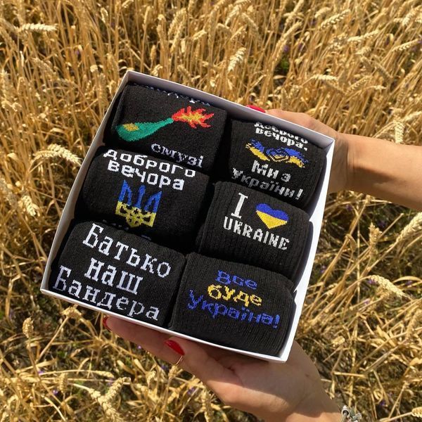 Бокс чоловічих патріотичних шкарпеток на 6 пар 40-45 р в подарунковій коробці із стрічкою весна-осінь-літо