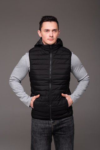 Жилет чоловічий стьобаний З капюшоном чорний, 4XL