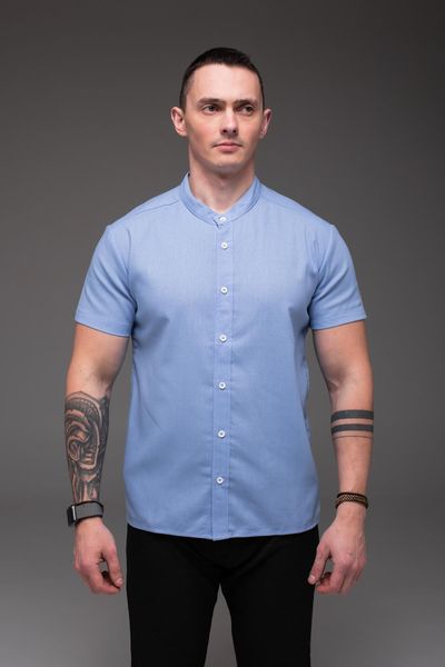 Сорочка чоловіча з льону на короткий рукав,блакитна 2030 блак фото