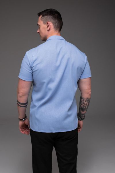 Сорочка чоловіча з льону на короткий рукав,блакитна 2030 блак фото