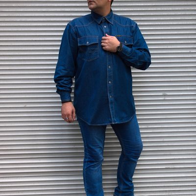Сорочка чоловіча , джинсова на довгий рукав , синя ,БАТАЛ 2053 фото