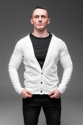Кардиган стильний чоловічий на гудзиках, білий