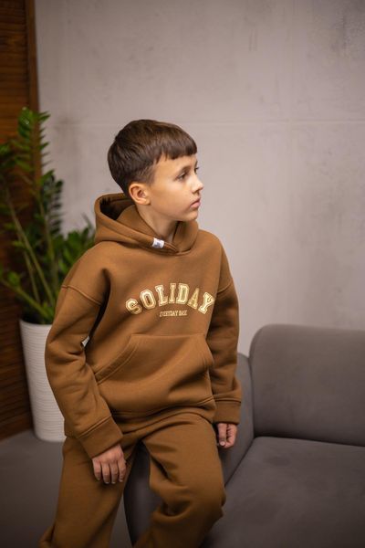 Костюм підлітковий утеплений флісом, худі та штани,коричневий