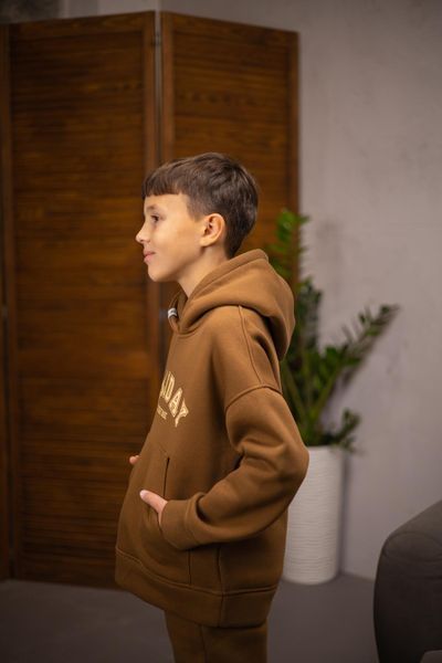 Костюм підлітковий утеплений флісом, худі та штани,коричневий