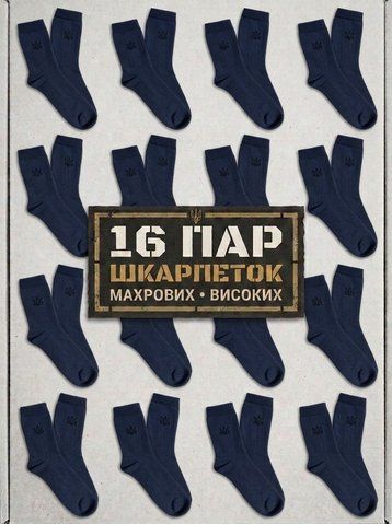 Комплект чоловічих шкарпеток на 16 пар зимові махрові високі 41&ndash;45 синій