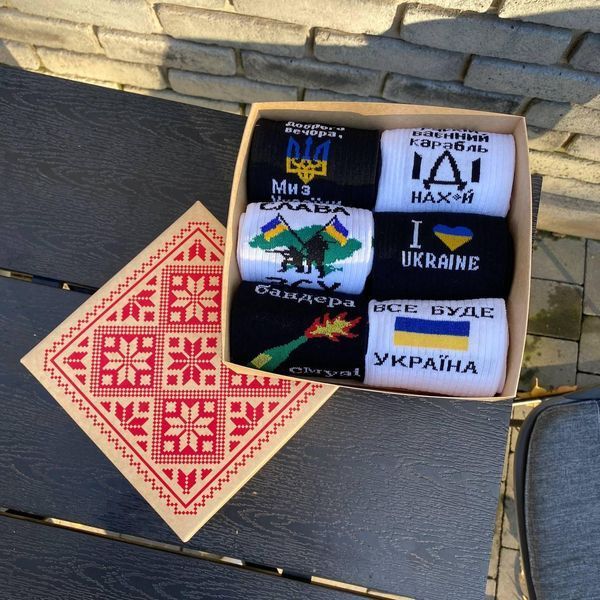 Бокс чоловічих патріотичних шкарпеток 40-45 на 6 пар у подарунковій коробці