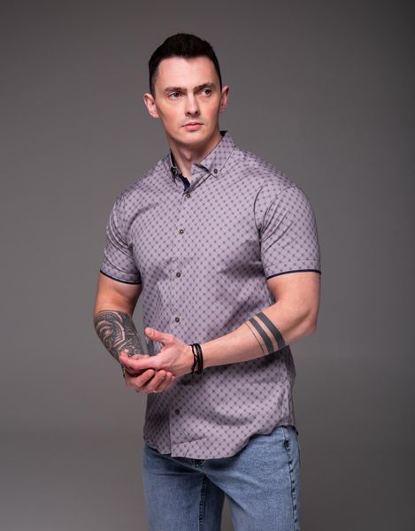Сорочка чоловіча на короткий рукав Slimfit сіра