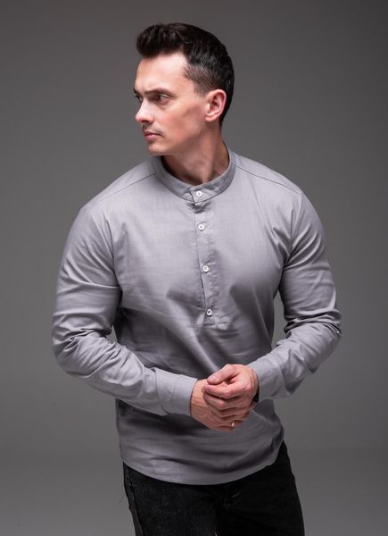 Сорочка чоловіча лляна на довгий рукав ,Style сіра