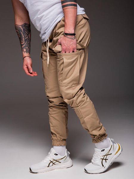 Штани джогери чоловічі ,з кишенями карго,бежеві 2125 беж фото